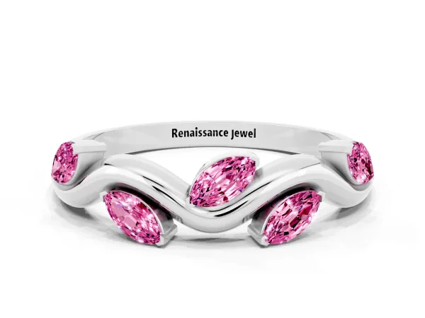 Marquise Pink Sapphire Twisted Band with Prong Setting Platinum