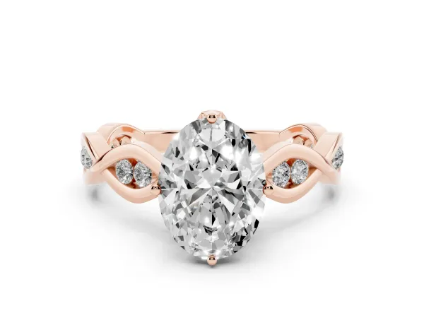 Oval Cut Solitaire Twist Band with Leaf Prong Setting Rose gold
