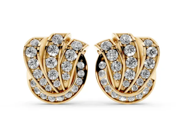 Round Diamond Pavé Knot Stud Earrings Yellow gold