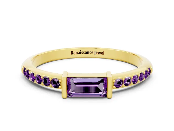 Baguette Amethyst Pavé Band with Bar Setting Yellow gold