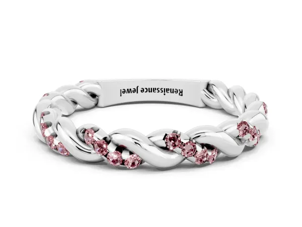 Twisted Pavé Round Morganite Eternity Band Platinum