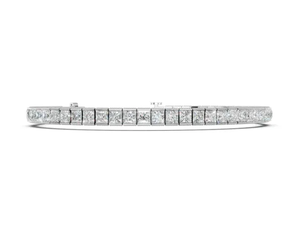 Princess Cut Channel Set Tennis Bracelet with Box Clasp White gold