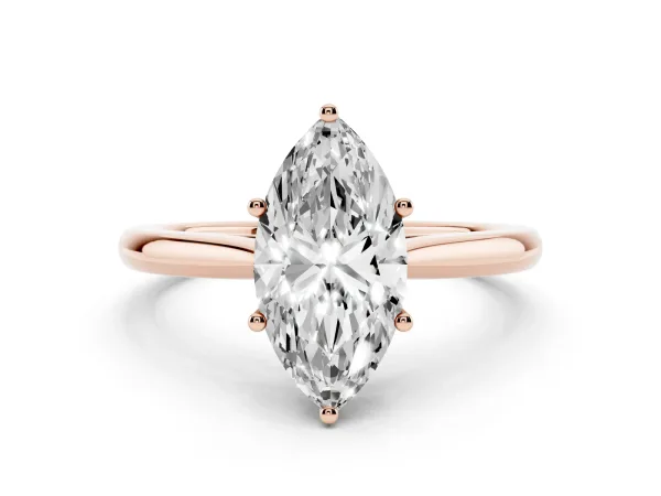 Marquise Cut Cut Solitaire Ring with Cathedral Band and Four-Prong Setting Rose gold