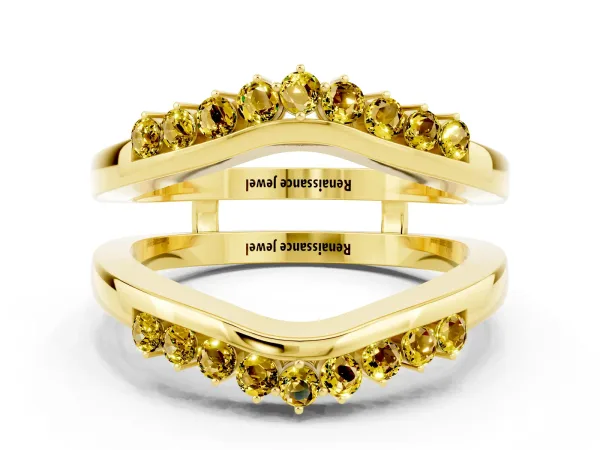 Round Yellow Sapphire Chevron Contour Band with Prong Setting Yellow gold