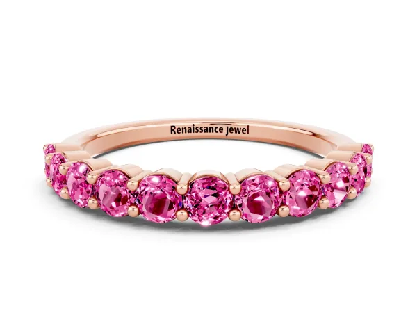 Round Pink Sapphire Half Eternity Band with Prong Setting Rose gold