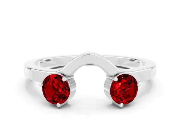 Dual Round Ruby Open Band Ring with Prong Setting Platinum