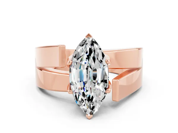 Modern Tension Set Marquise Cut Moissanite Solitaire Wide Band Ring Rose gold