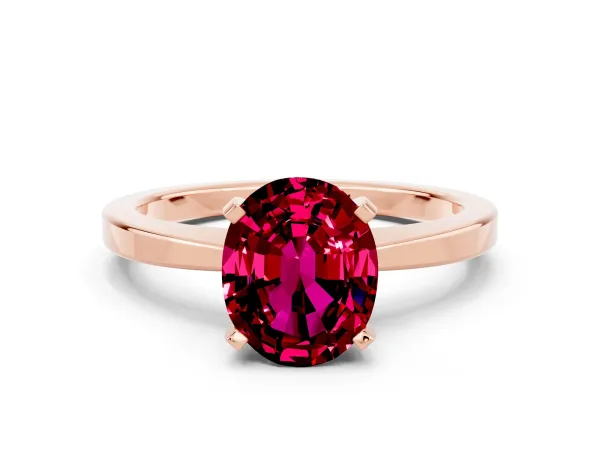 Oval Cut Garnet Solitaire Engagement Ring with Classic Band and Four-Prong Setting Rose gold