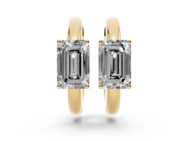 Emerald Diamond Solitaire Huggie Hoop Earrings Yellow gold
