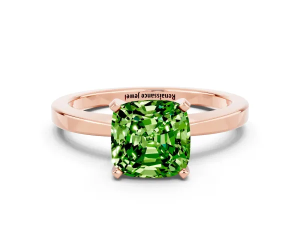 Cushion Cut Peridot Solitaire Engagement Ring with Classic Band and Four-Prong Setting Rose gold
