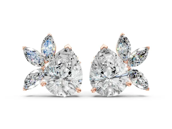 Pear Diamond Fan Stud Earrings with Marquise Lab Grown Diamond Accents Rose gold
