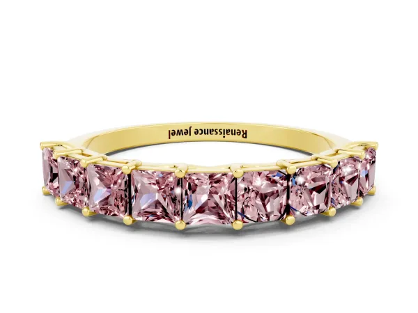 Princess Cut Morganite Channel-Set Eternity Band with Prong Setting Yellow gold