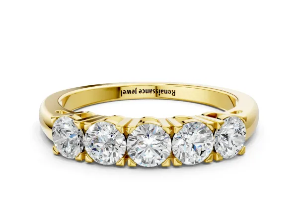 Five-Stone Round Diamond Prong Set White Gold Band Yellow gold