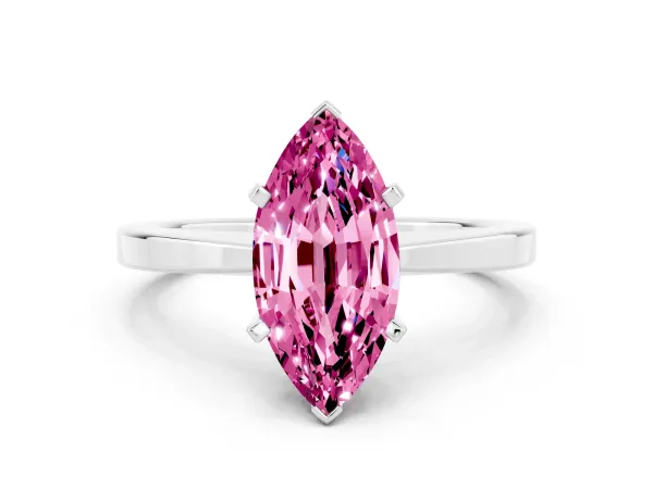 Marquise Cut Pink Sapphire Solitaire Engagement Ring with Classic Band and Four-Prong Setting Platinum