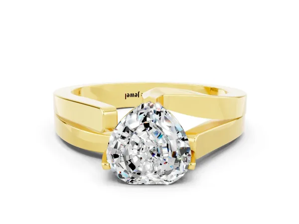 Modern Tension Set Heart Cut Moissanite Solitaire Wide Band Ring Yellow gold