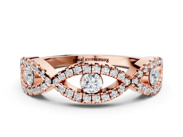 Round Diamond Marquise Halo Twist Band with Pavé Setting Rose gold