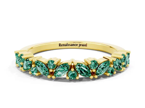 Marquise and Round Green Sapphire Vine Eternity Band with Prong Setting Yellow gold