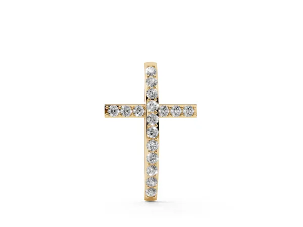 Pavé Round Diamond Cross Pendant with Prong Setting Yellow gold