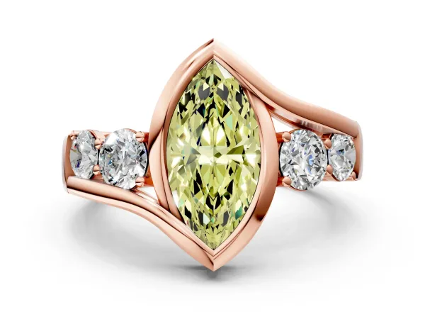 Fancy Yellow Bezel Set Marquise Cut Diamond Bypass Ring with Round Accents Rose gold