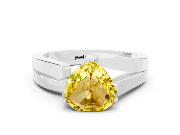 Modern Tension Set Heart Cut Yellow Sapphire Solitaire Wide Band Ring Platinum