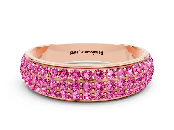 Three-Row Round Pink Sapphire Eternity Band with Shared Prong Setting Rose gold