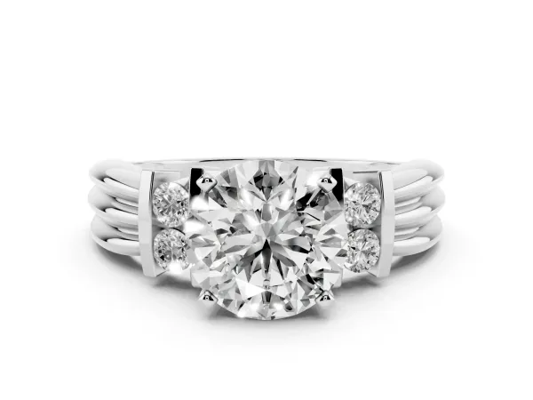 Round Cut Cut Three-Stone Channel Set Ring with Bar Prongs White gold