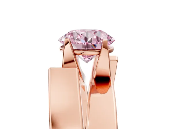 Fancy Pink Modern Tension Set Round Cut Diamond Solitaire Wide Band Ring Rose gold