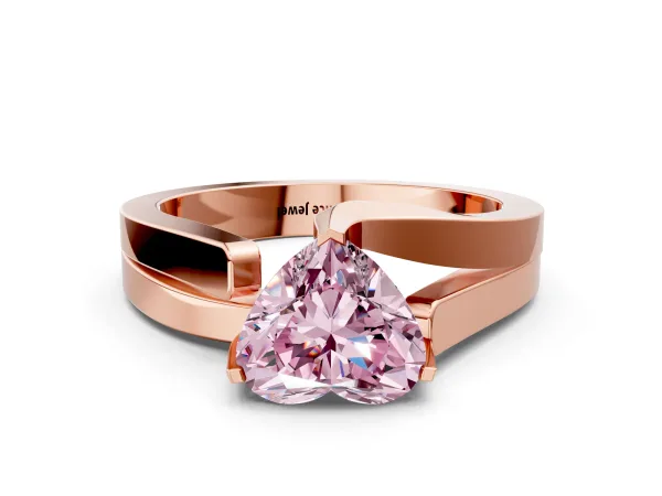 Fancy Pink Modern Tension Set Heart Cut Diamond Solitaire Wide Band Ring Rose gold