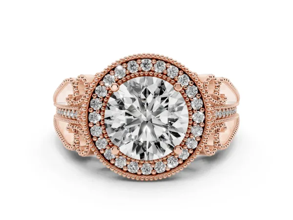 Round Cut Brilliant Halo Flower Split Shank Prong Setting Ring Rose gold