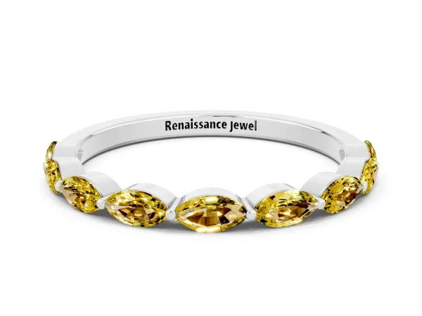 Marquise Yellow Sapphire Half Eternity Band with Prong Setting Platinum
