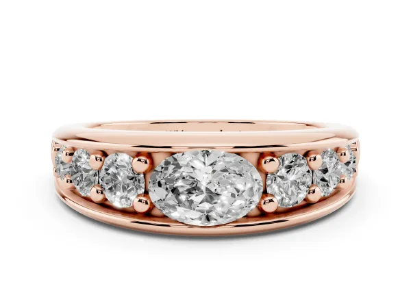 Oval Diamond Mens Ring with Round Diamond Accents Rose gold