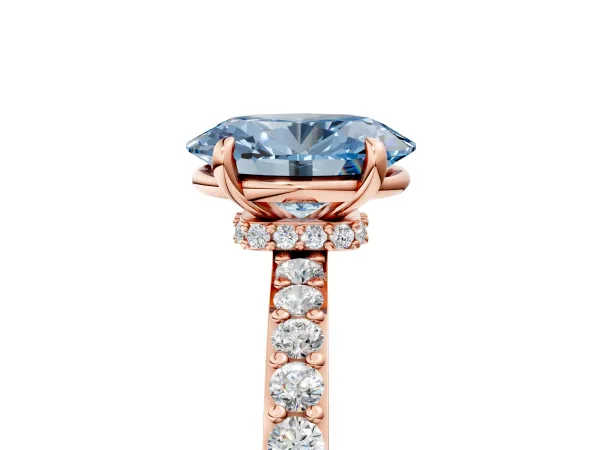 Fancy Blue Oval Cut Diamond Solitaire Engagement Ring with Pavé Band and Four-Prong Setting Rose gold