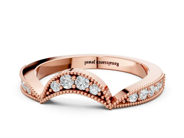 Pavé Round Diamond Contour Milgrain Band Rose gold