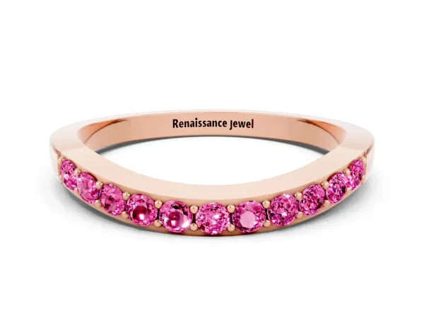 Round Pink Sapphire Curved Wedding Band with Channel Setting Rose gold