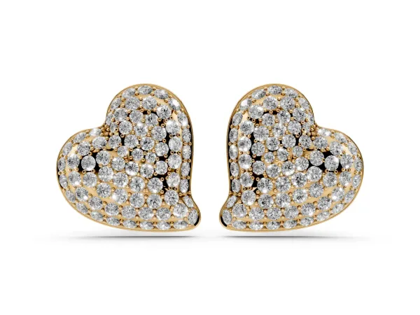 Round Diamond Heart Pavé Stud Earrings Yellow gold