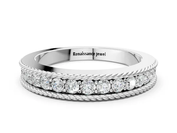Channel Set Round Diamond Milgrain Edge Band White gold