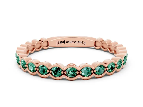 Round Green Sapphire Bezel Set Eternity Band Rose gold