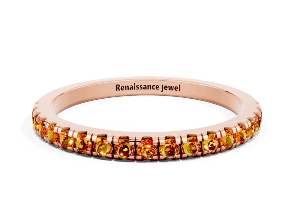 Pavé Round Citrine Half Eternity Band with Shared Prong Setting Rose gold