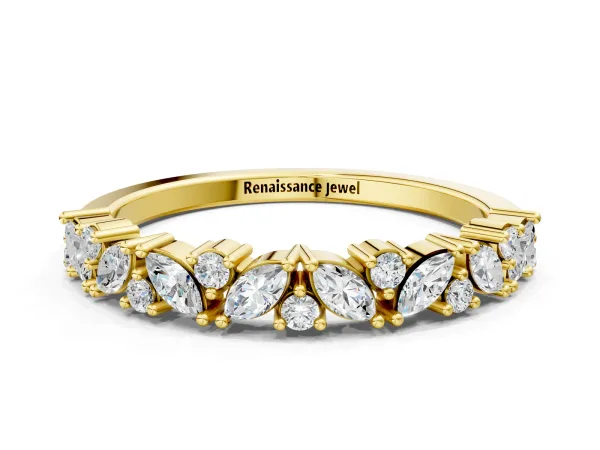 Marquise and Round Diamond Vine Eternity Band with Prong Setting Yellow gold