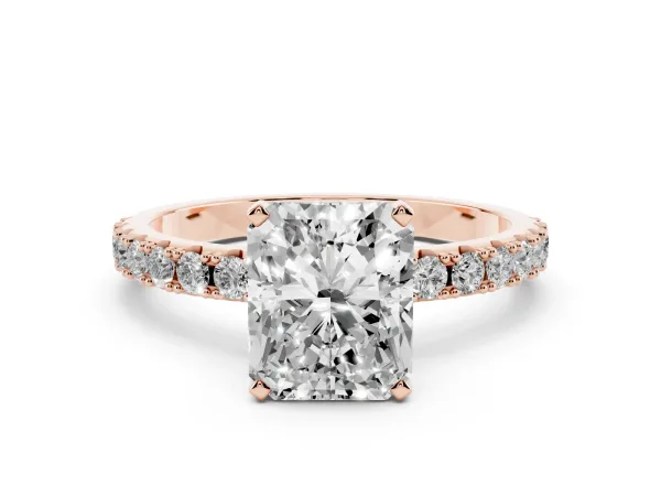 Radiant Cut Diamond Solitaire Pavé Band with Four-Prong Setting Rose gold