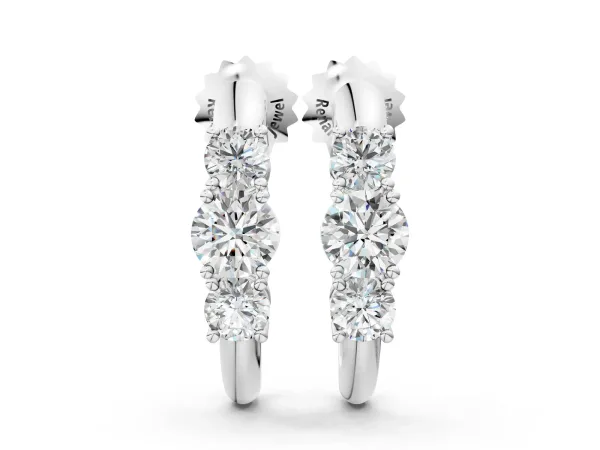 Round Brilliant Diamond U-Hoop Earrings with Prong Setting White gold