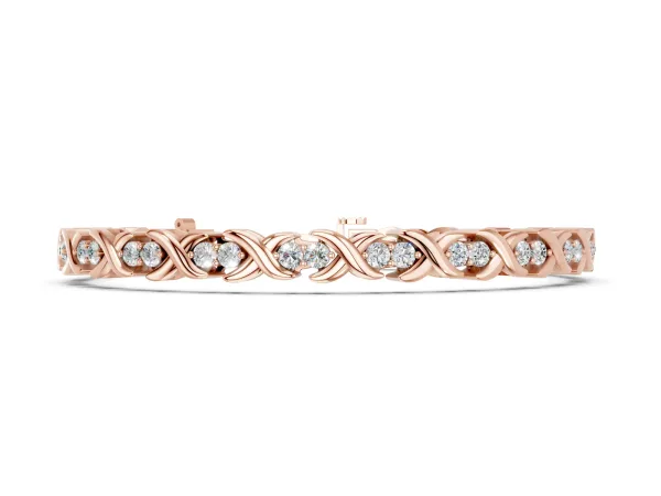 Round Diamond Tennis Bracelet with X-Link Band and Prong Setting Rose gold