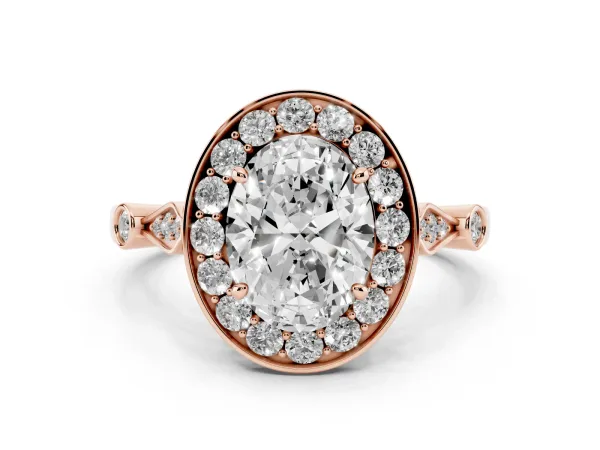 Oval Cut Halo Diamond Engagement Ring with Twisted Band and Four-Prong Setting Rose gold