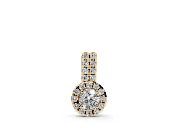 Round Halo Diamond Pendant with Double Prong Setting Yellow gold