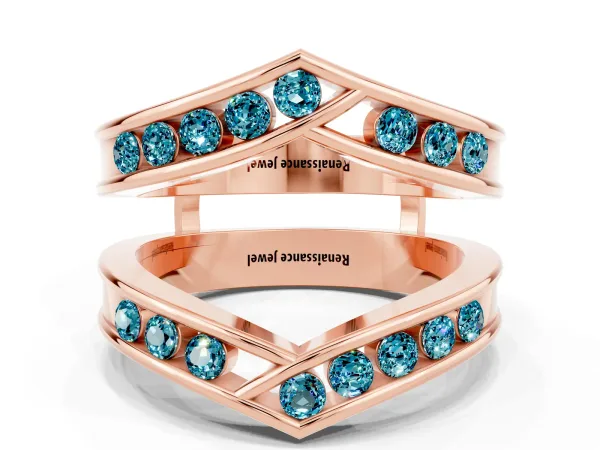 Round Blue Topaz Channel-Set Chevron Band Rose gold