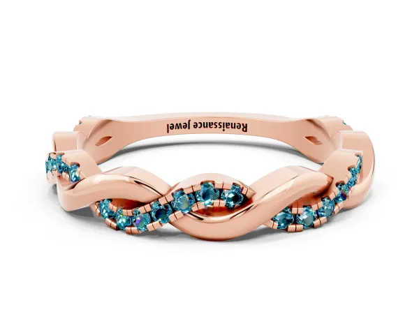 Round Blue Topaz Twist Eternity Band with Pavé Setting Rose gold