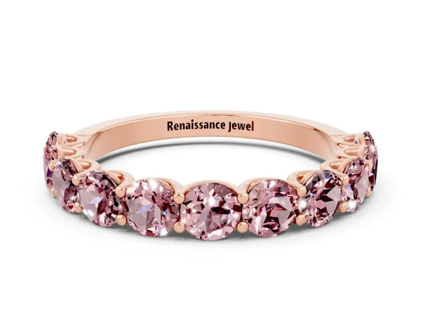 Round Morganite Shared Prong Eternity Band Rose gold