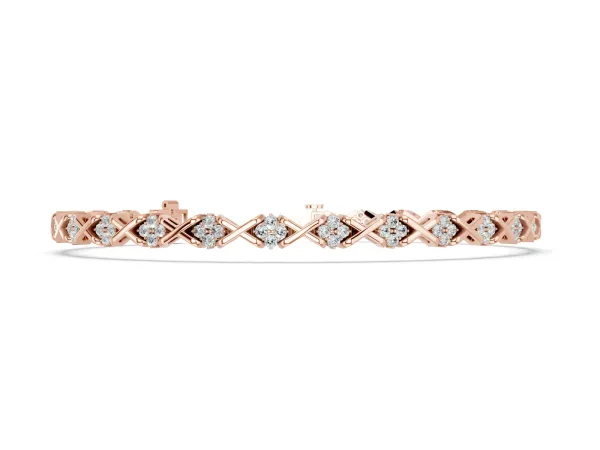 Round Diamond Prong Set Tennis Bracelet with X-Link Band Rose gold