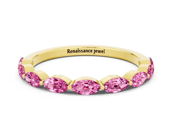 Marquise Pink Sapphire Half Eternity Band with Prong Setting Yellow gold