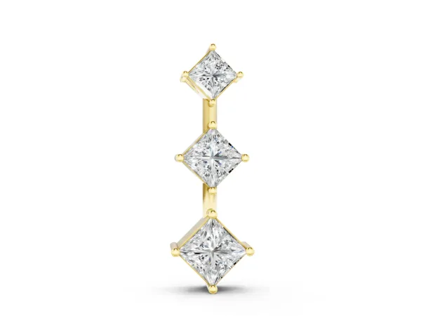Three-Stone Princess Cut Diamond Pendant with Four-Prong Setting Yellow gold
